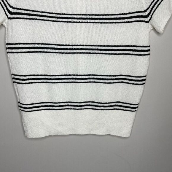 MADEWELL Sweater Women XS Polo Knit Tee NEW Ivory Stripe Short Sleeve NQ341 - Picture 8 of 14